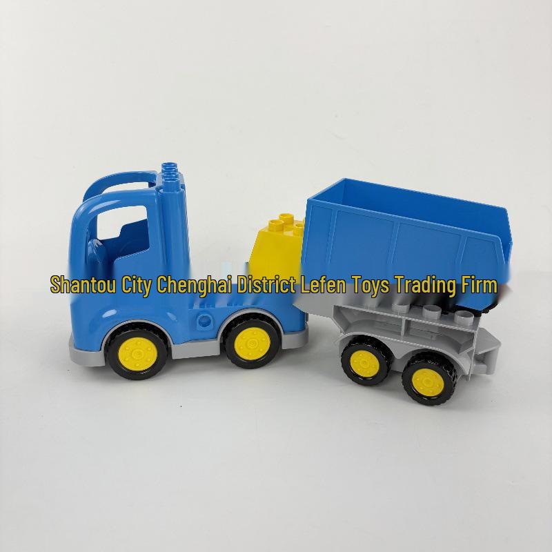 Large Particle Construction Set: Tower Crane, Bulldozer, Dumper, and Transport Vehicle Toys.