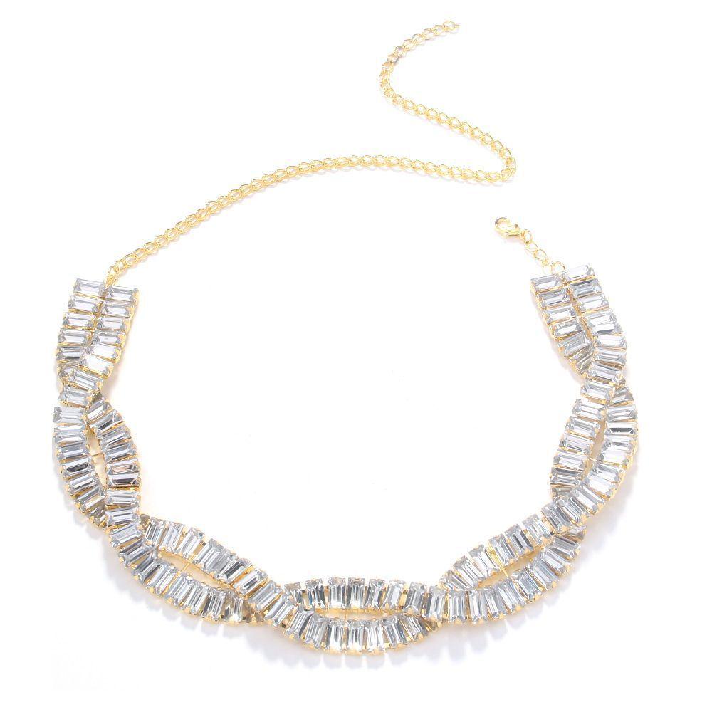 Twisted Irregular Necklace Ladies Summer Premium Light Luxury Rhinestone Rectangle Clavicle Chain