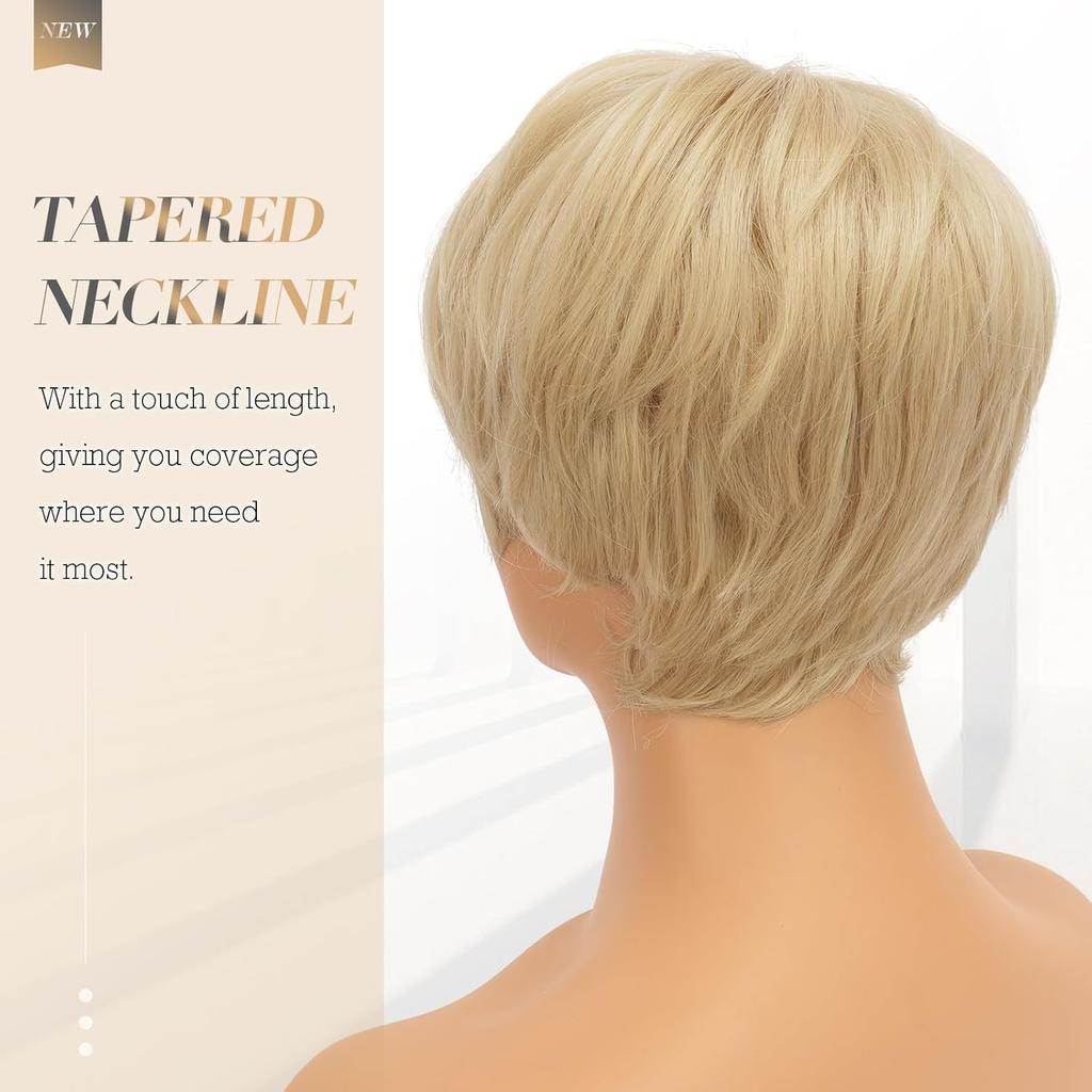 Parrucche Pixie Cut Sintetiche Corte Bionde Taglio Pixie con Frangia Parrucca Senza Colla Stratificata Parrucche Ondulate per Donne