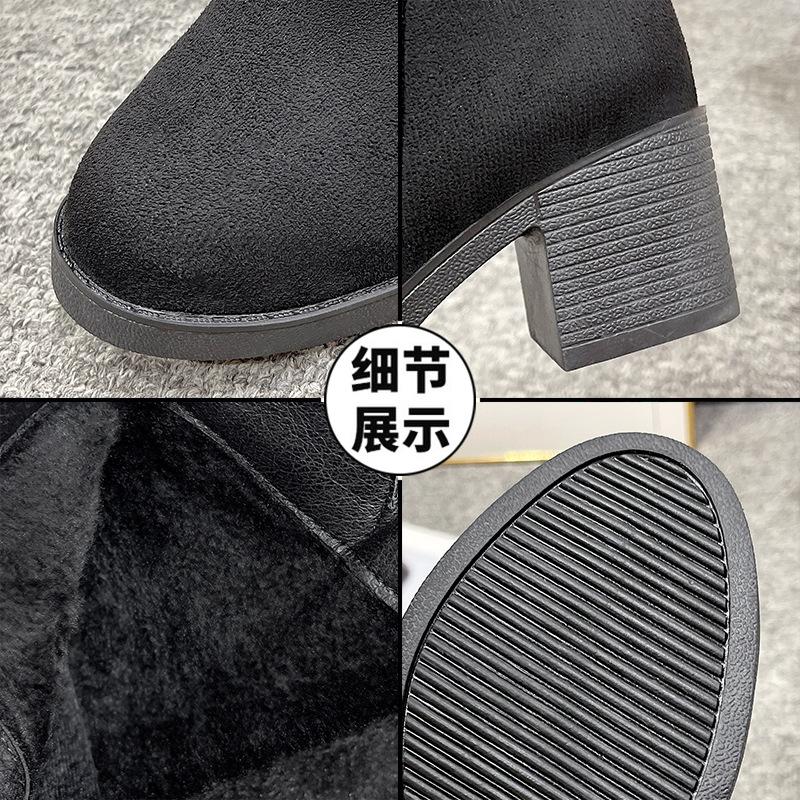 Thick-soled high-heeled zipper versatile women's autumn and winter matte thick-heeled fashion boots, velvet short boots