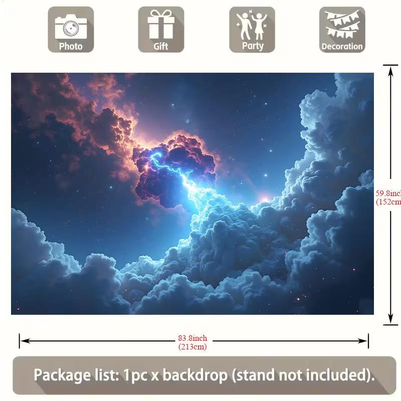 2D Thunder Cloud Starry Sky Tapestry Outer Space Wall Art Party Backdrop