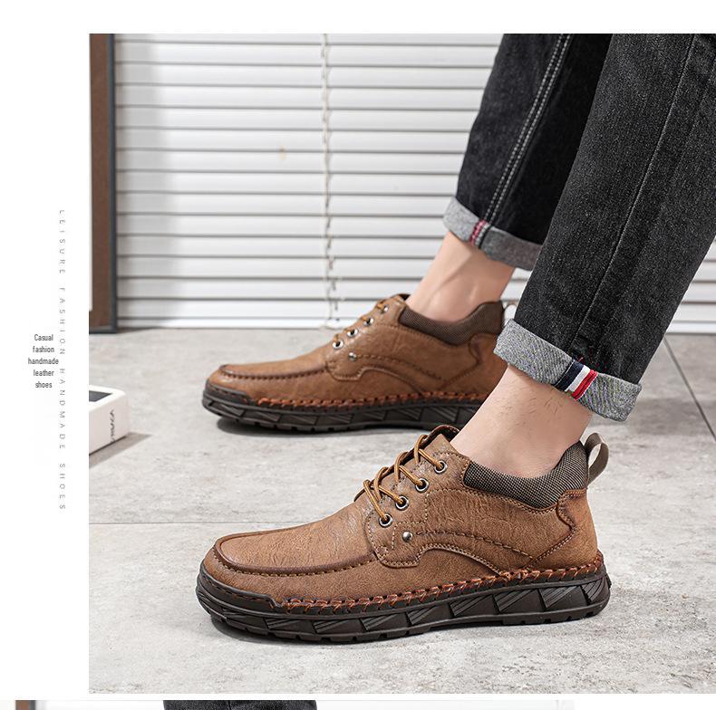 Herren Große Größe Handgenähte Leder Martin Stiefel - Lässige Herbst/Winter Kurze Arbeitsstiefel