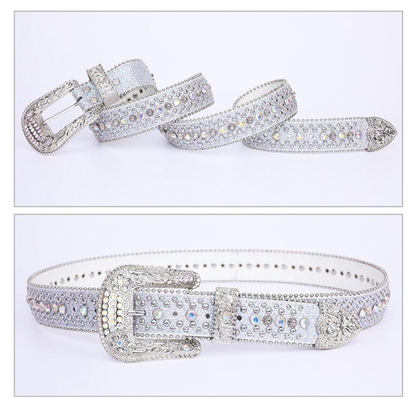 Rhinestones Studded Western Leather Belt Bling Waist Belts for Dresses Pants