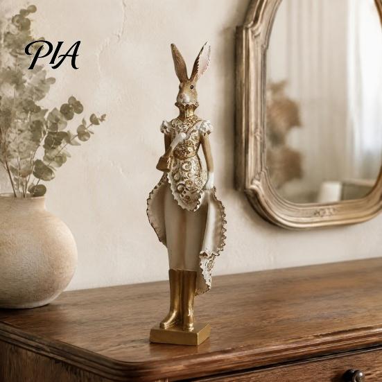 Langlebige Harz-Handwerkskunst für den Innenbereich, Vintage Mr & Mrs Kaninchenfigurine, Kleider-Hasen-Statuen, Bauernhaus-Skurrile Kunst, Heimdekoration, Landhaus