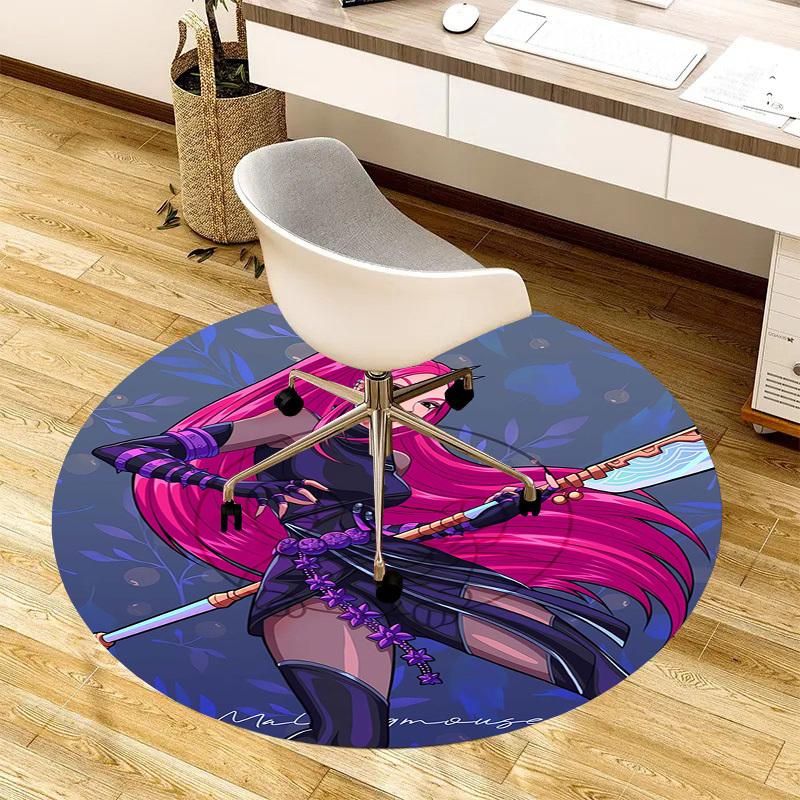 1pc Pink-haired warrior with swords and mystical . Round carpet, Made of Polyester,Perfect for Decorating Office Chairs, Living Rooms fplt168