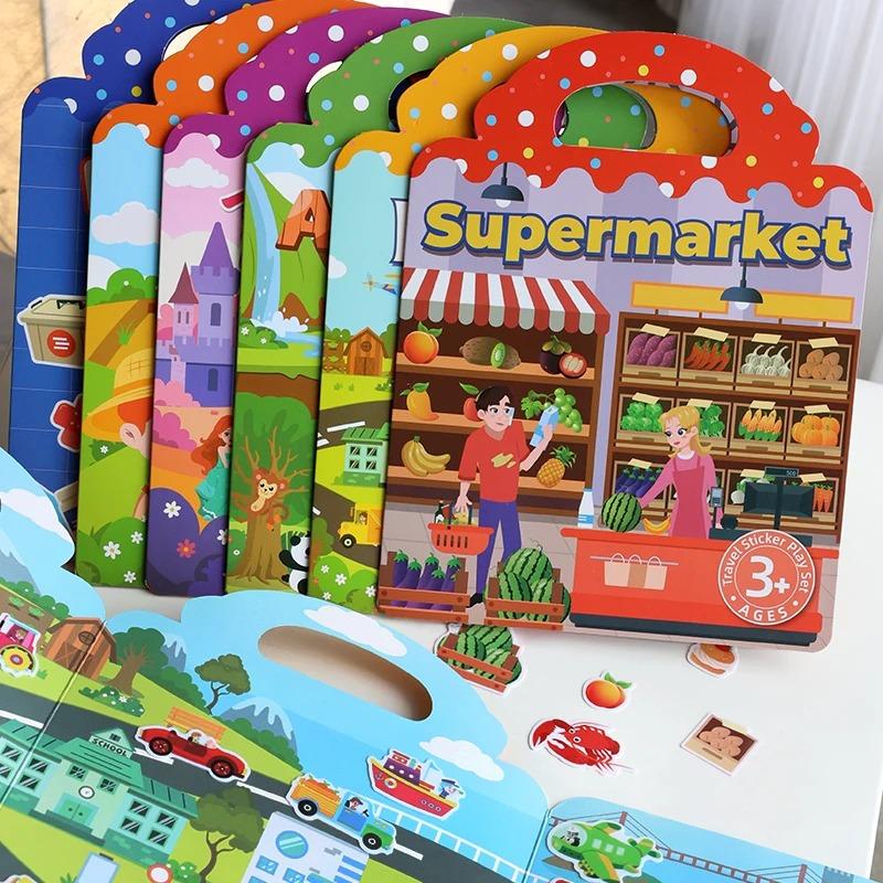Reusable Sticker Book for Kids Vehicles Truck Multi-Theme Bubble Sticker Jelly Stickers Educational Learning Toys for Children