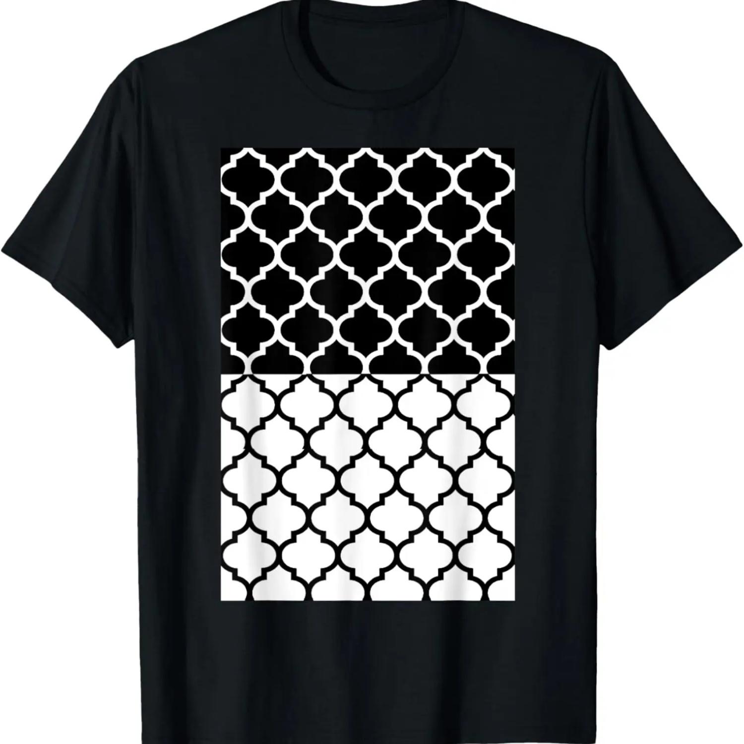 BLACK AND WHITE GEOMETRIC DOMES QUATREFOIL PATTERN T-Shirt XXXXXL чёрный