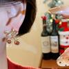 Fruit Bow Cherry Earrings Zircon Copper Bow Drop Earrings Jewelry Accessories Korean Style Retro Fruit Earrings Party Dress