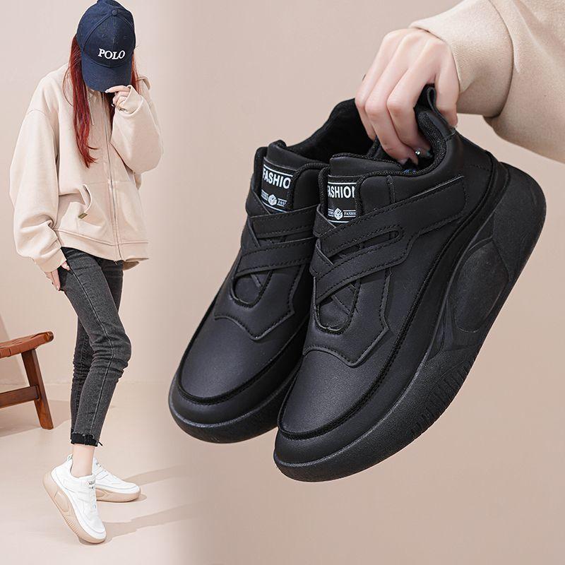 Soft leather sports shoes women's 2025 spring explosion versatile thick-soled leather casual shoes non-slip running travel white shoes
