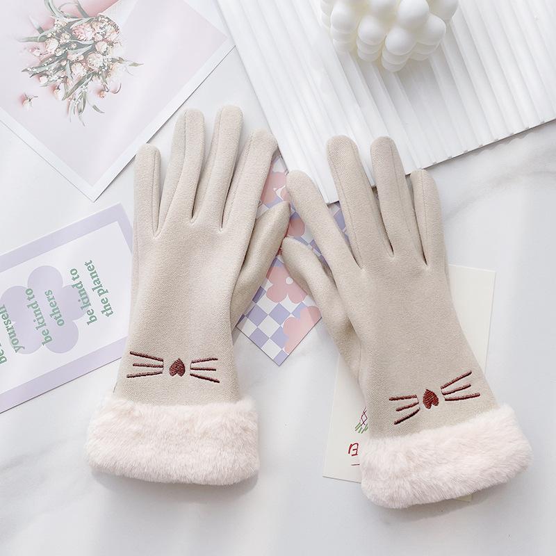 Female thickened cute winter lady riding windproof and cold-proof velvet five-finger riding