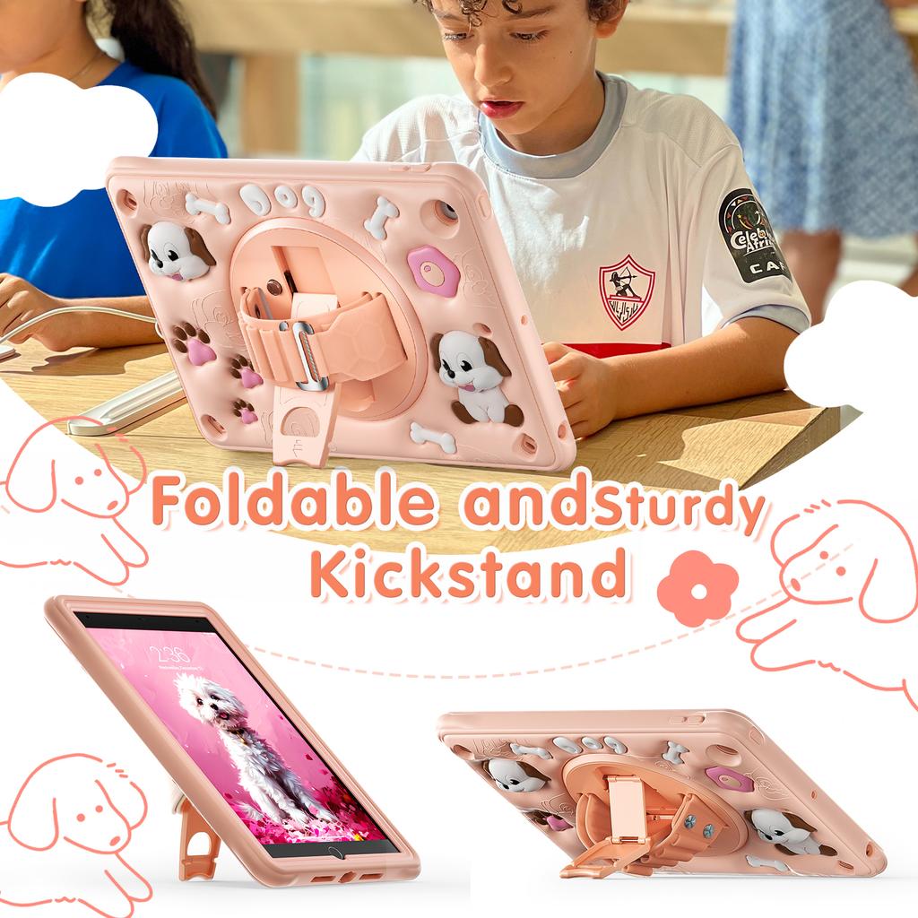 For iPad 10.2 (2021)/(2020)/(2019) Case Kickstand Cute Dog PC+Silicone+TPU Tablet Cover