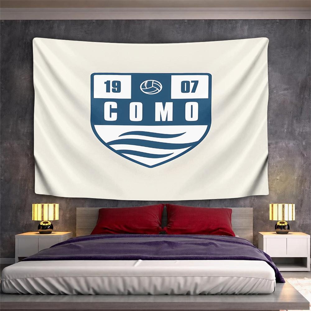 Como 1907 Football Club Crest Shield Navy White Waves Wall Tapestry Italian Serie A Soccer Fan Decor for Bedroom Living Room Gift