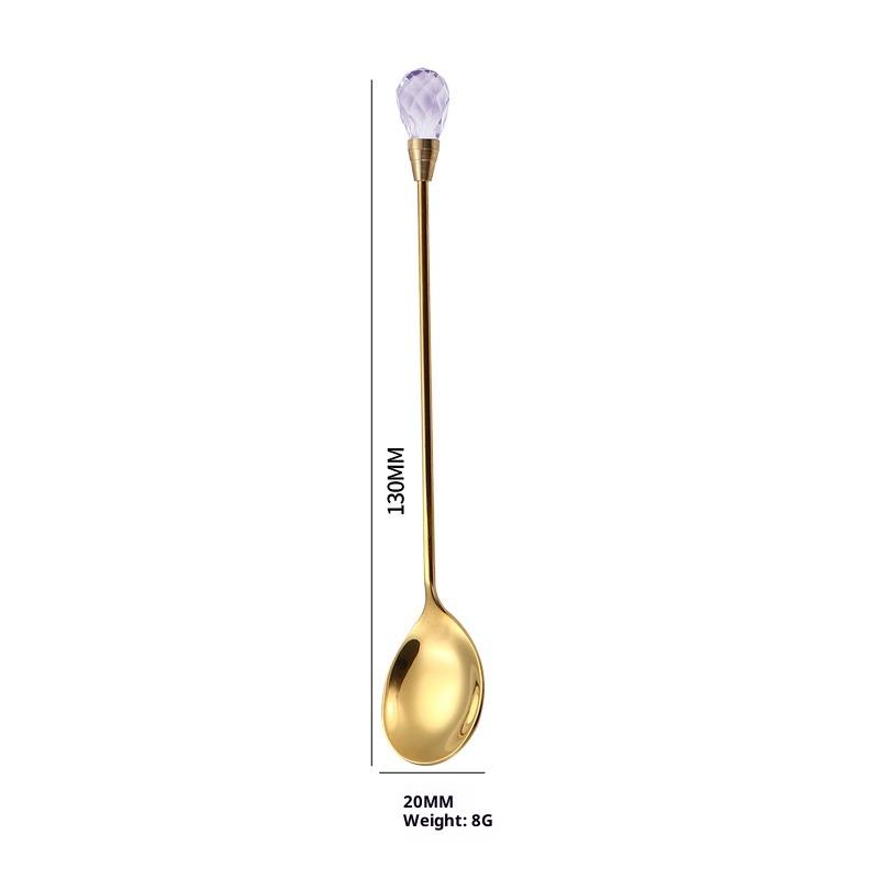 Spoon Set Long Handle Teaspoon 430 Stainless Steel Diamond Ice Spoon Perfect For Dessert Ice Cream Coffee Cocktail