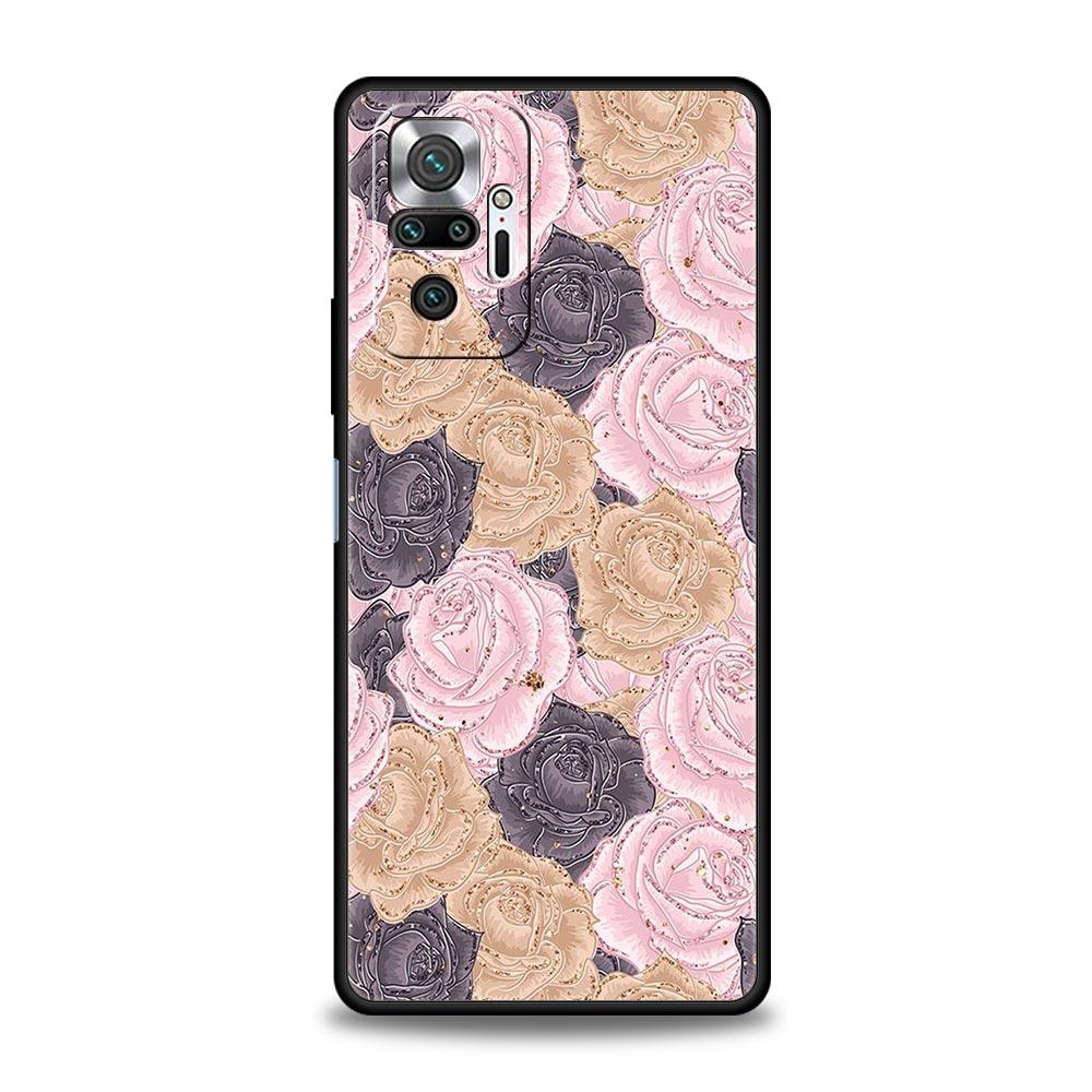 Phone Case For Xiaomi Redmi Note 14 13 12 5G 11 10 Pro Plus 4G 9S 9 14C 13C 12C 10C 9C 9A Soft TPU Cover Gold Rose Love Heart