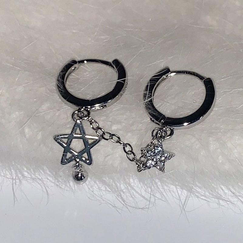 1Pcs Silver Color Star Chain Double Ear Hole Ear Bone Nail Y2K Fashion Hottie Earrings For Women Jewelry