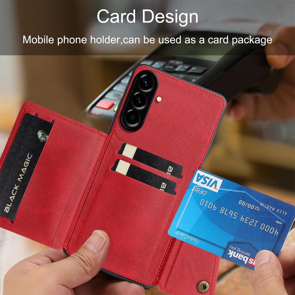PU Leather Wallet Phone Case for Samsung Galaxy A57 5G Multiple Card Slots Dual Metal Button Closure Shockproof Full‑Body Protective Cover