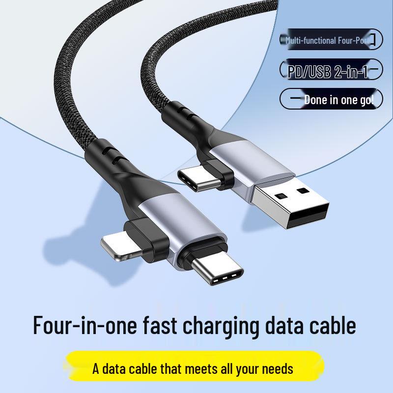 4-in-1 PD100W Fast Charging Cable for Apple Devices: Phones, Computers, Tablets - Dual Data Cable