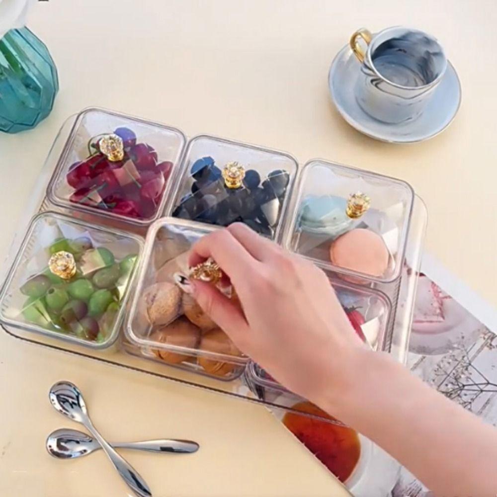 2/4/6 Grids Fruit Plate Partition Platter Dustproof Divided Serving Dishes  Living Room