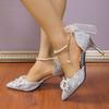 Pointed Mary Jane Single Shoes Summer New One-word Strap High Heels Women's Pearl Chain Commuter Stiletto Sandals