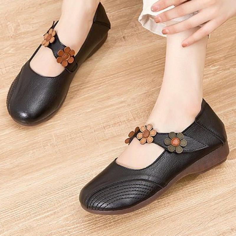 Shoes for Women 2024 Low Heel Elegant Ladies Summer Footwear Round Toe Normal Leather Casual Vacation Non Slip on Promotion Chic