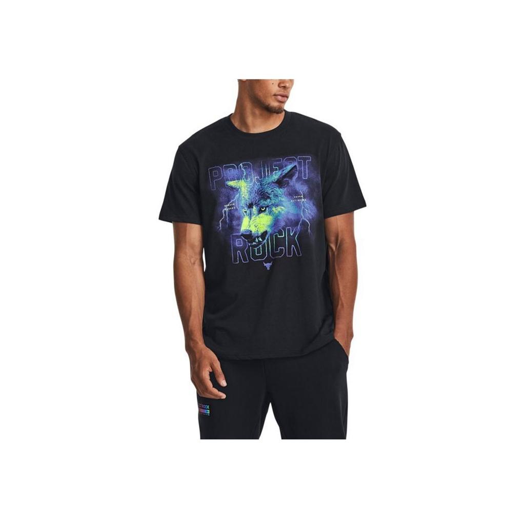 Under Armour Johnson Series Letter Round Neck Training Short Sleeve T-Shirt Men Tops Black 1379752-001