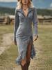 2025 Western Cowboy Style Suede Tassel Slim Fit Long Sleeve Dress