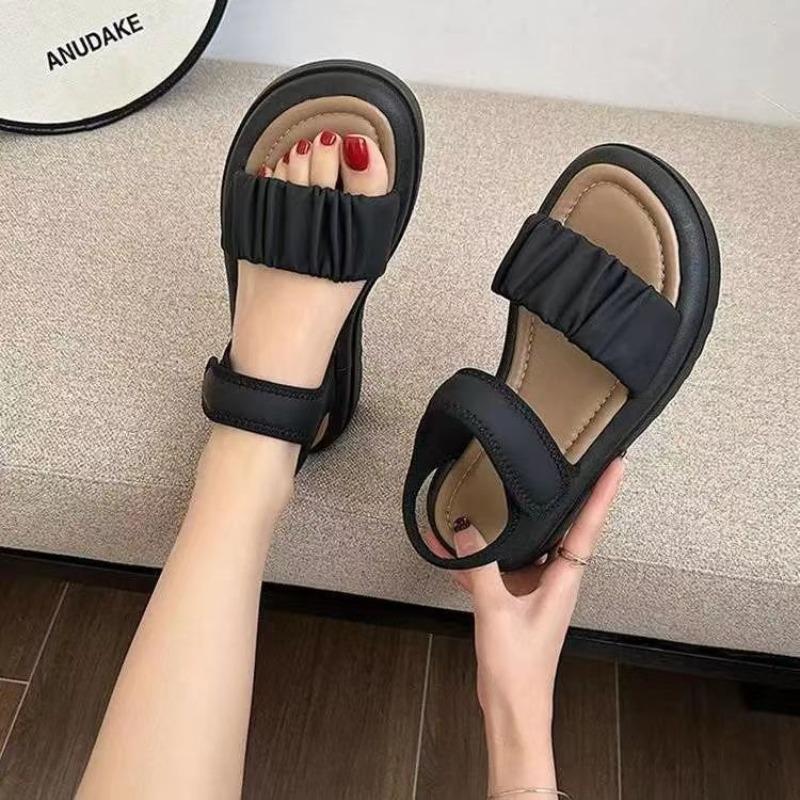 Fashion Women Summer Sports Sandals Thick-soled Increased Plaid Roman Shoes With  Casual RoundToe Comfortable Felmale Flat Sandals