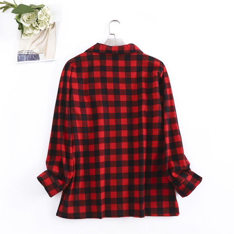Women Plaid Casual Pajama Set Button Shirt Top and Pants