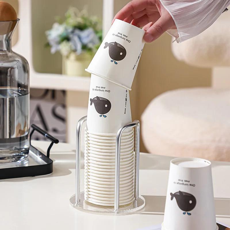 Luxury Disposable Cup Storage Holder Water Tea Cups Dispenser Rack Shelf with Longer Stick Mug Display Stand Home Organizer