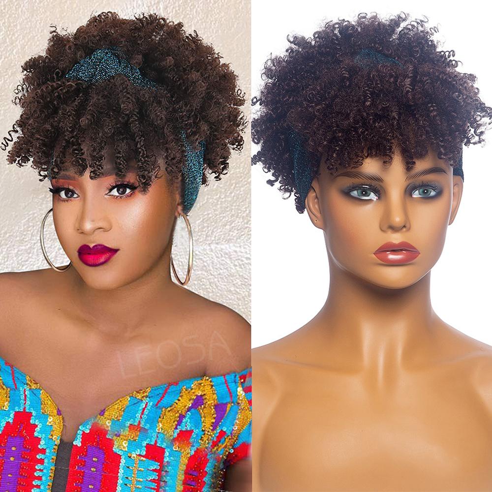 

Синтетические парики с повязкой на голову от коричневого до светлого цвета для чернокожих женщин, короткие афро-кудрявые вьющиеся парики, натуральные термостойкие волосы TB094-2