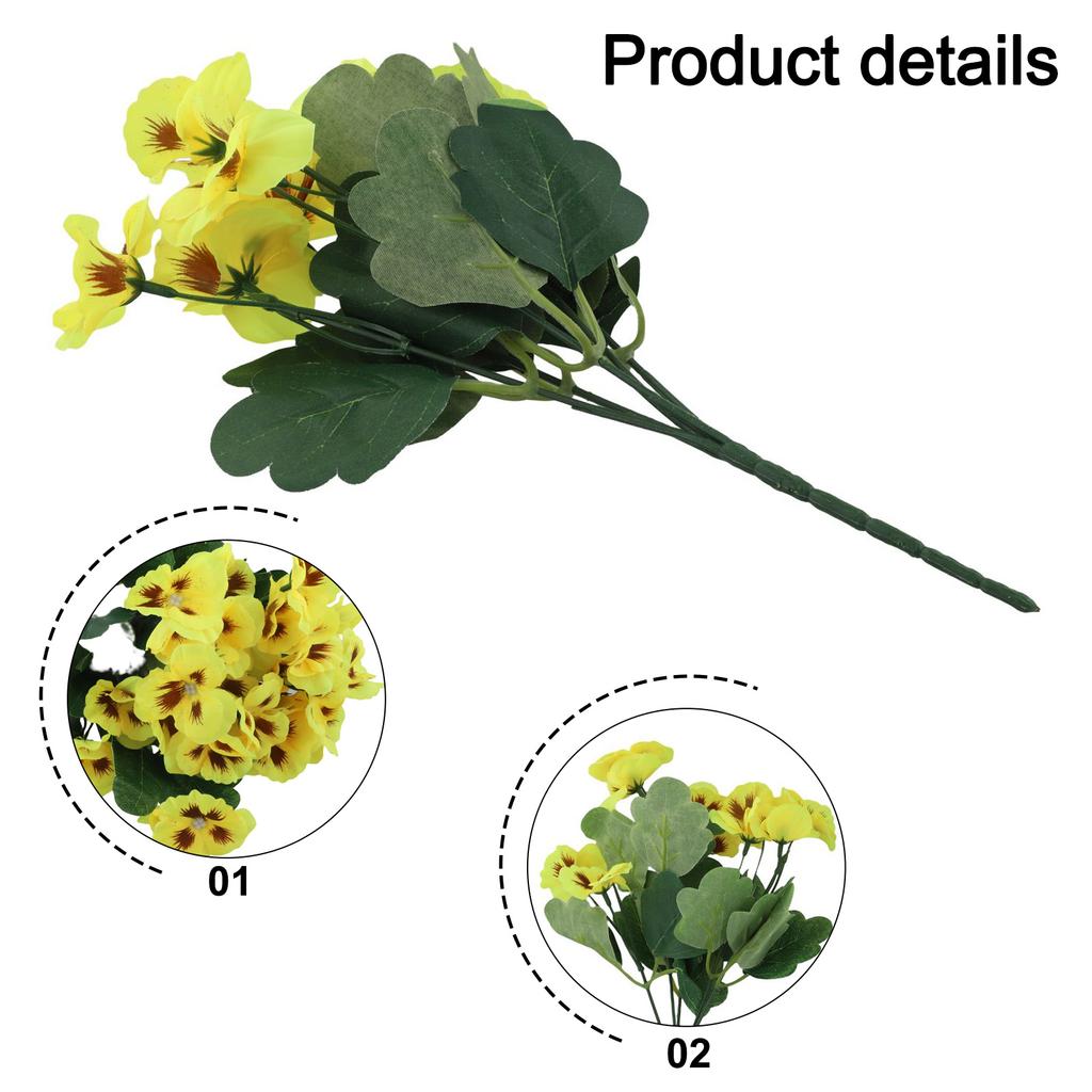 Sturdy Construction Artificial Pansies Indoor Outdoor Decor UV-Resistant Flowers