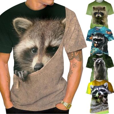 Fashion T-shirt Cute Animal Raccoon 3D Men's Casual Harajuku Print T Short-sleeved Summer Men's Shirt Loose and Comfortable