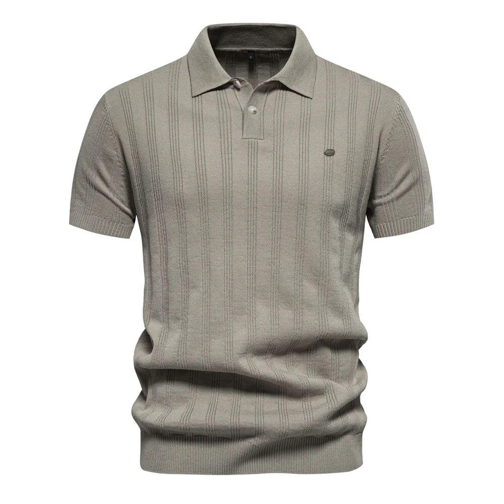 AIOPESON Men Fashion 2026 Nieuw Zomer Merk Kwaliteit Heren Geribbelde Gebreide Poloshirt Ademend Koel Gestructureerd EUR XL 85-95kg kaki
