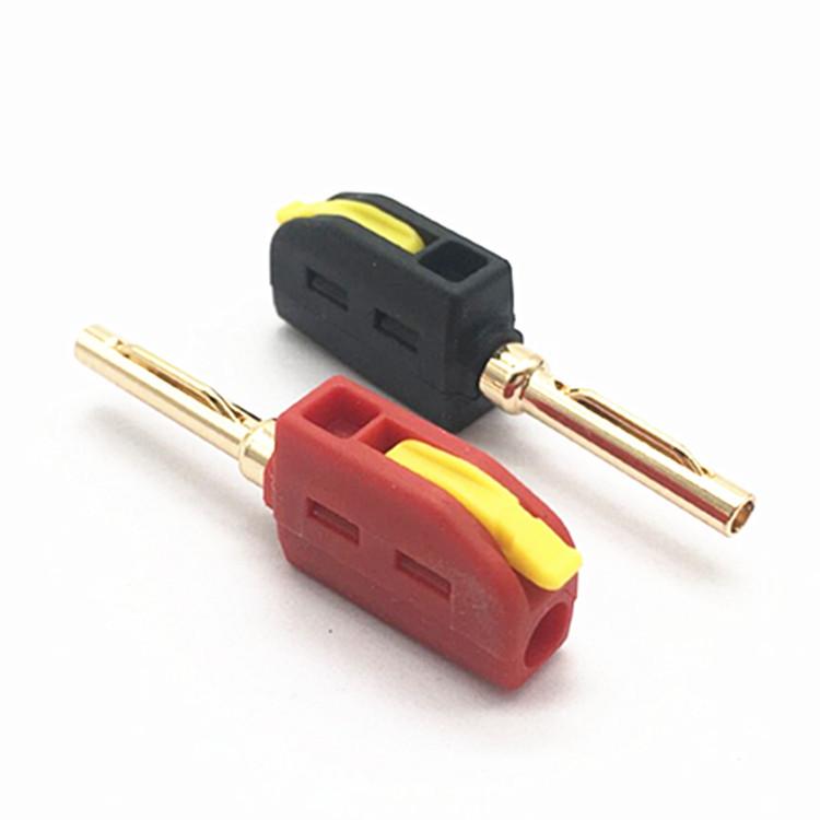 Solderless 4MM Banana Plug with Self-Locking Spring Clip and Gold-Plated Push-Type Fastener