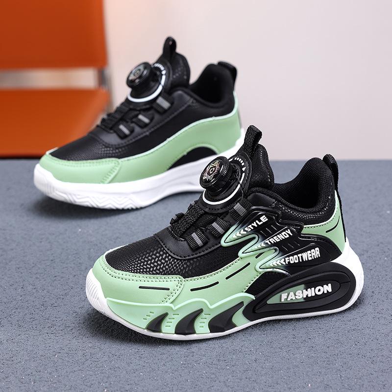 Kids' Waterproof Leather Sports Shoes with Shock Absorption & Rotary Buckle - Soft Sole for Autumn/Winter Running