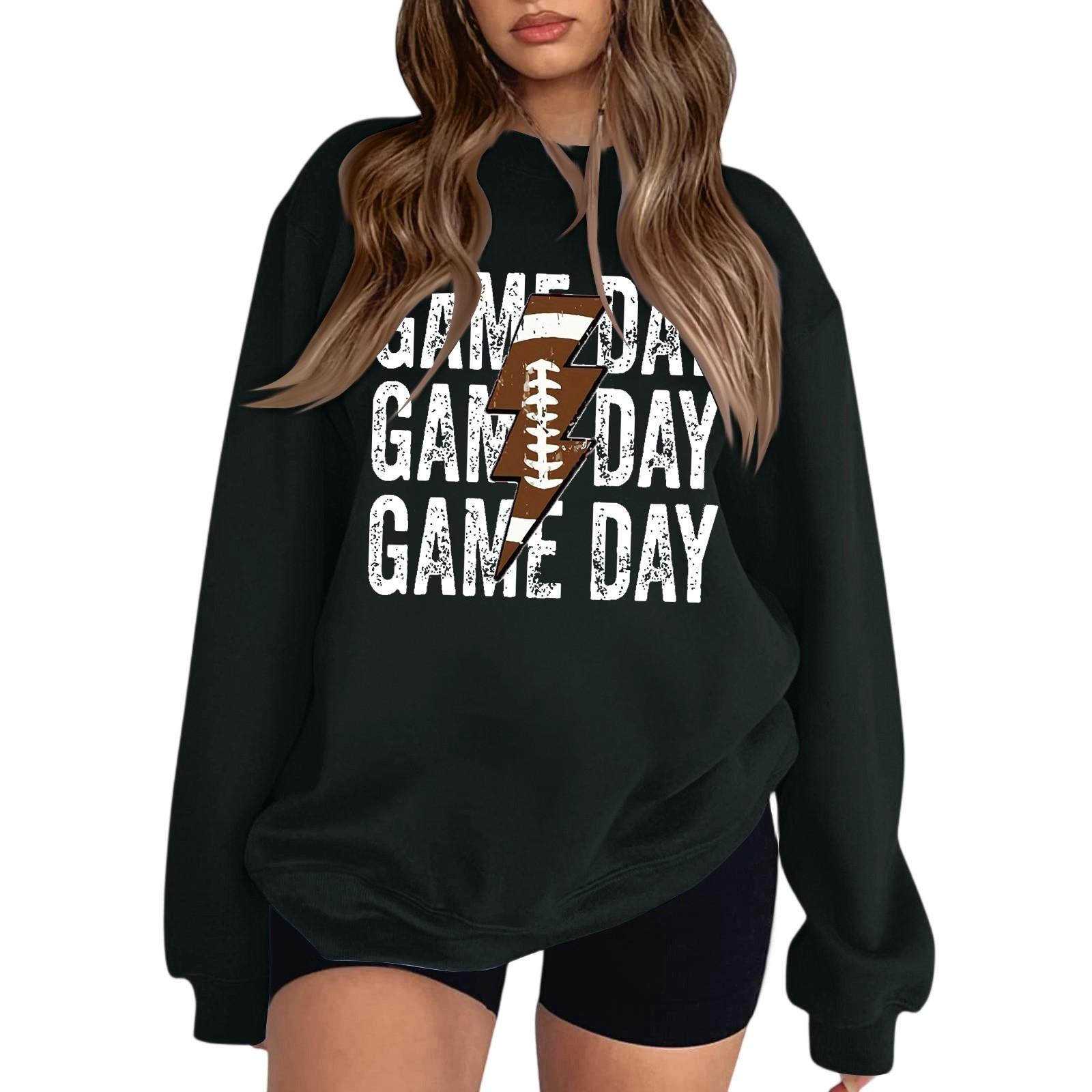 

Women s Fashion Round Neck Long Sleeve Colorful Ligtning Rugby Letter Sweatshirt XXL чёрный