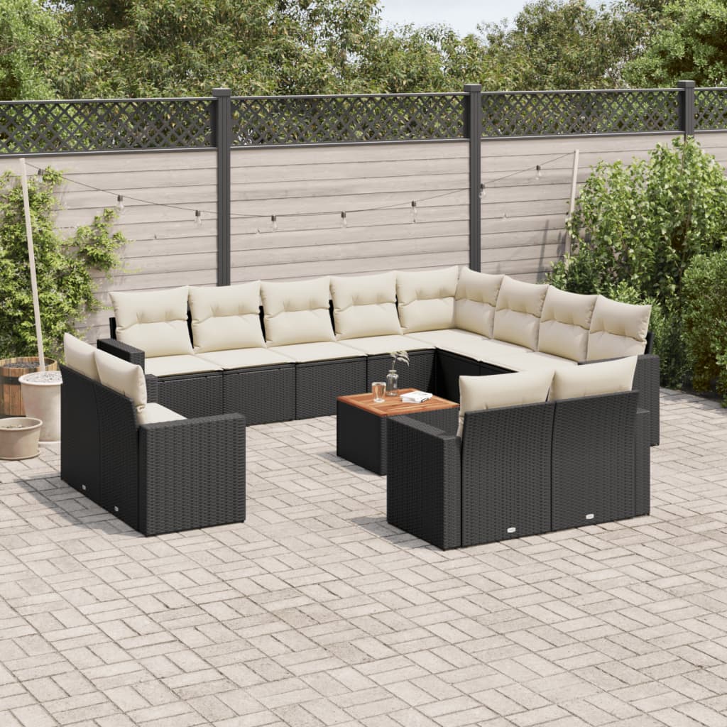 Vidaxl 13-Cz. Garden Furniture Set, Cushions, Black, Rattan PE
