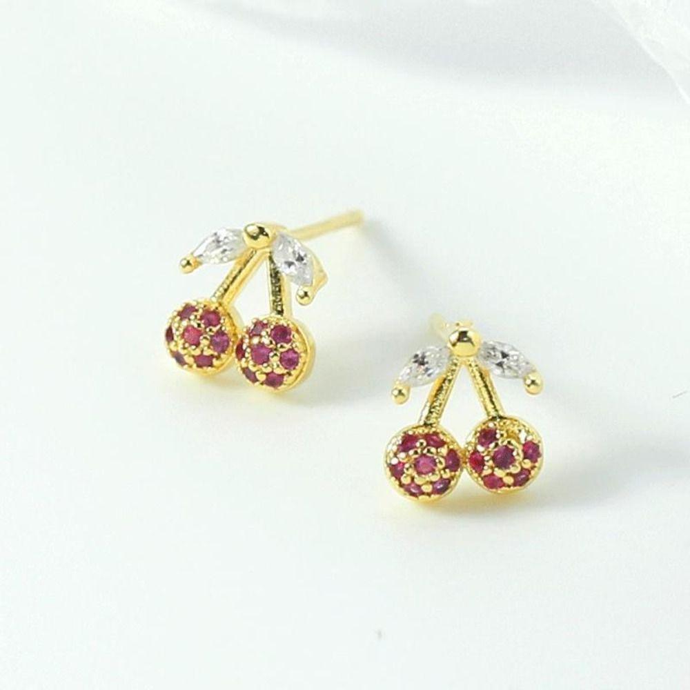 Exquisite Necklace Earring Set Crystal Cherry Necklace Set Rhinestone Cherry Jewelry Suit  Party