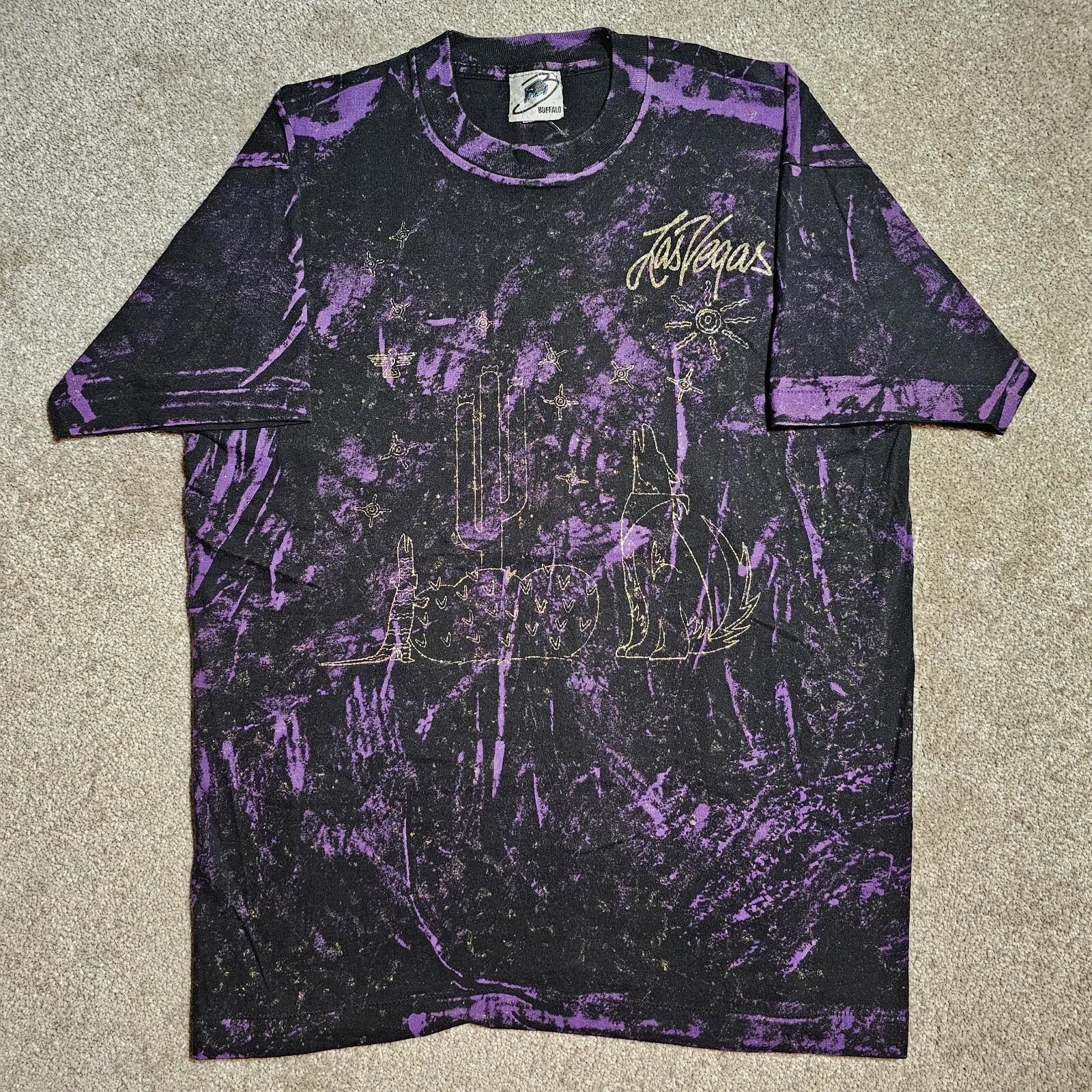 

Винтажная футболка с tie-dye и блестками Лас-Вегас 90-х Мужская L Волк Фиолетовый Туристическая Одиночная S