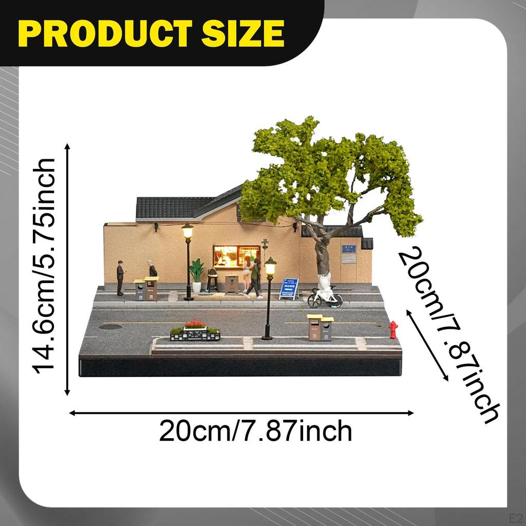 1/64 Scale Model Car Display Case Miniature Scene Model,Street View Diorama with Light Ornament