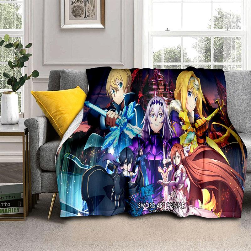 Sword Art Online SAO Novel Cartoon Blanket,Soft Throw Blanket for Home Bedroom Bed Sofa Picnic Travel Office Cover Blanket Kids