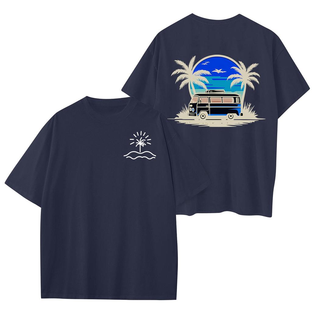 Dámské módní volné šaty s kulatým výstřihem a krátkým rukávem s havajským potiskem