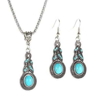 New Fashion Retro Suit Blue Crystal Inlaid Turquoise Earrings Hot Sale Bohemian Personality Earrings