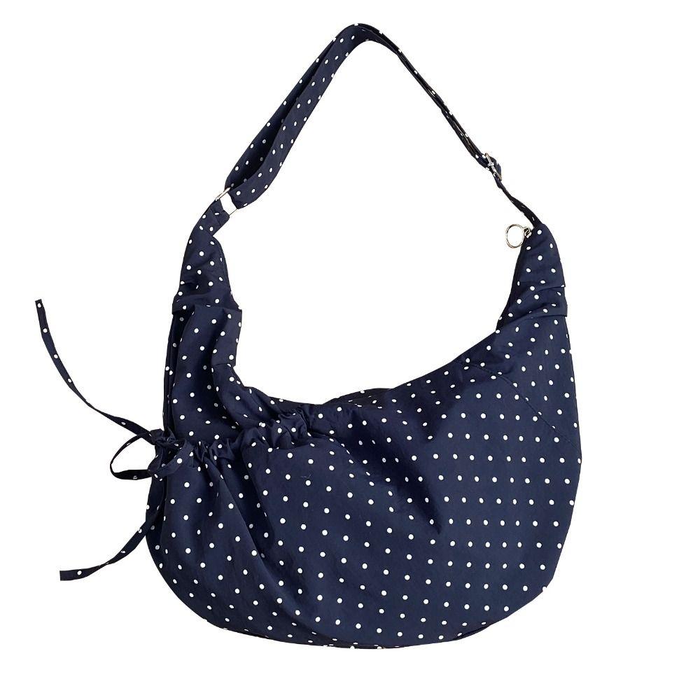 Korean Style Polka Dot Nylon Crossbody Bag Lightweight Ballet Style Pleated Shoulder Bag Prined Large Capacity