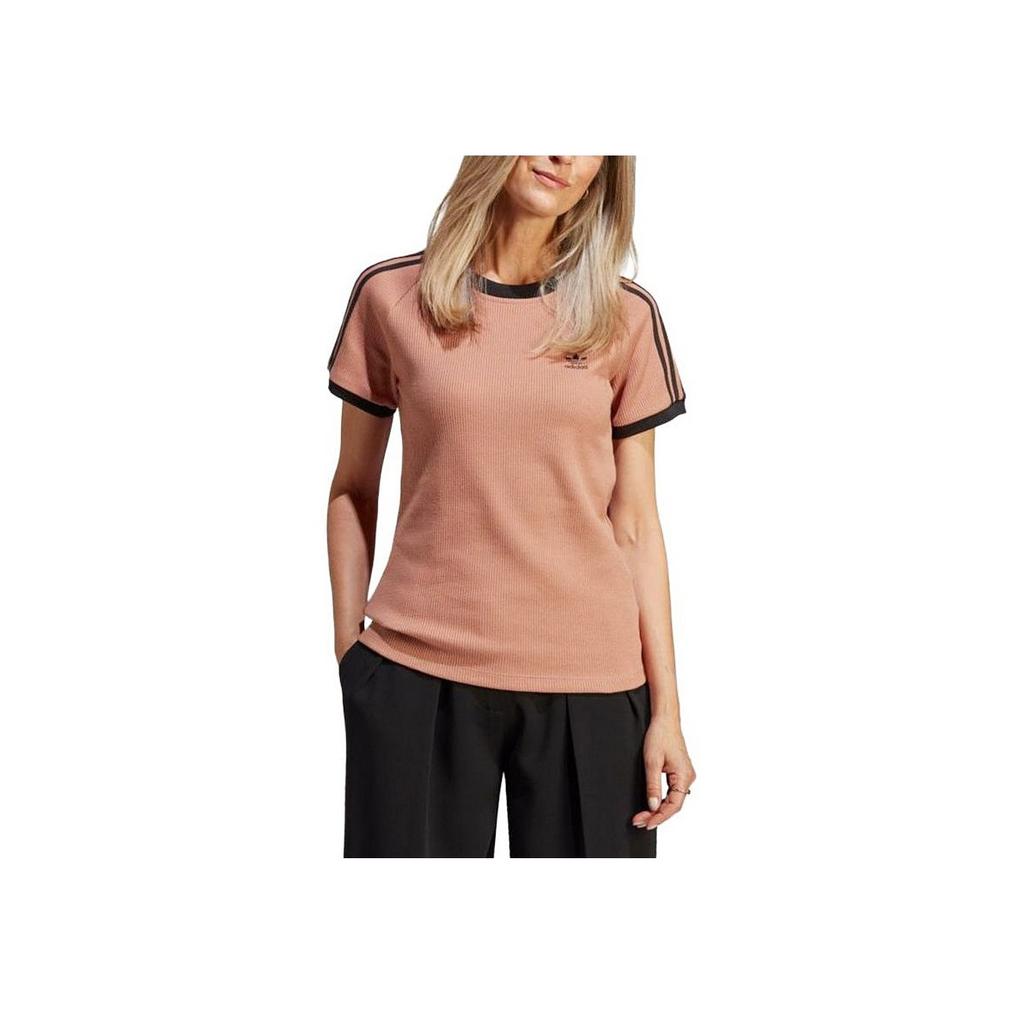 Adidas Originals American Retro Series 3-Stripes Slim T-Shirt Women Tops Rock-Layer-Brown IC5464