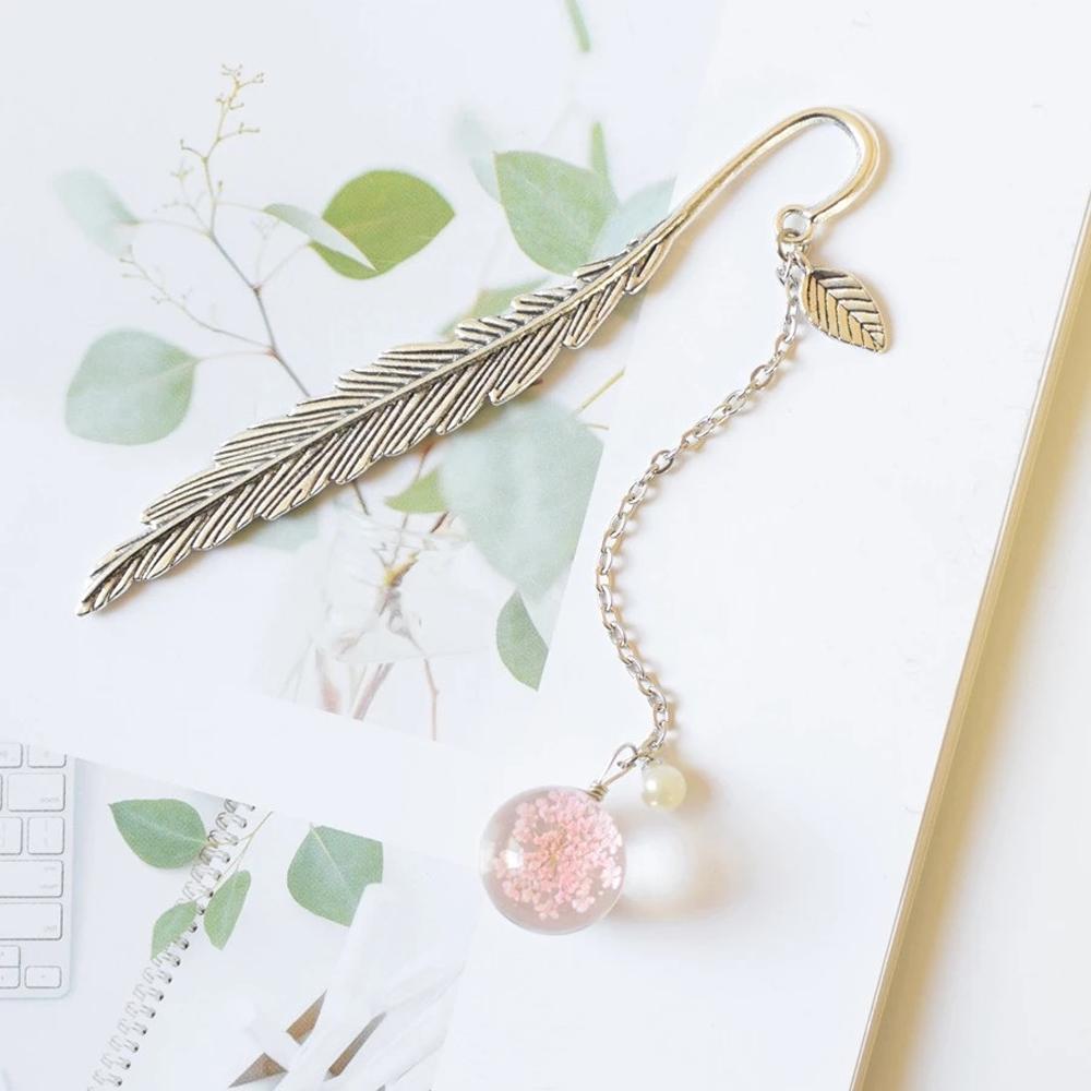 Page Holder Feather Bookmark Crystal Pendant Dried Flower Flower Specimens Metal Book Mark Bookmark
