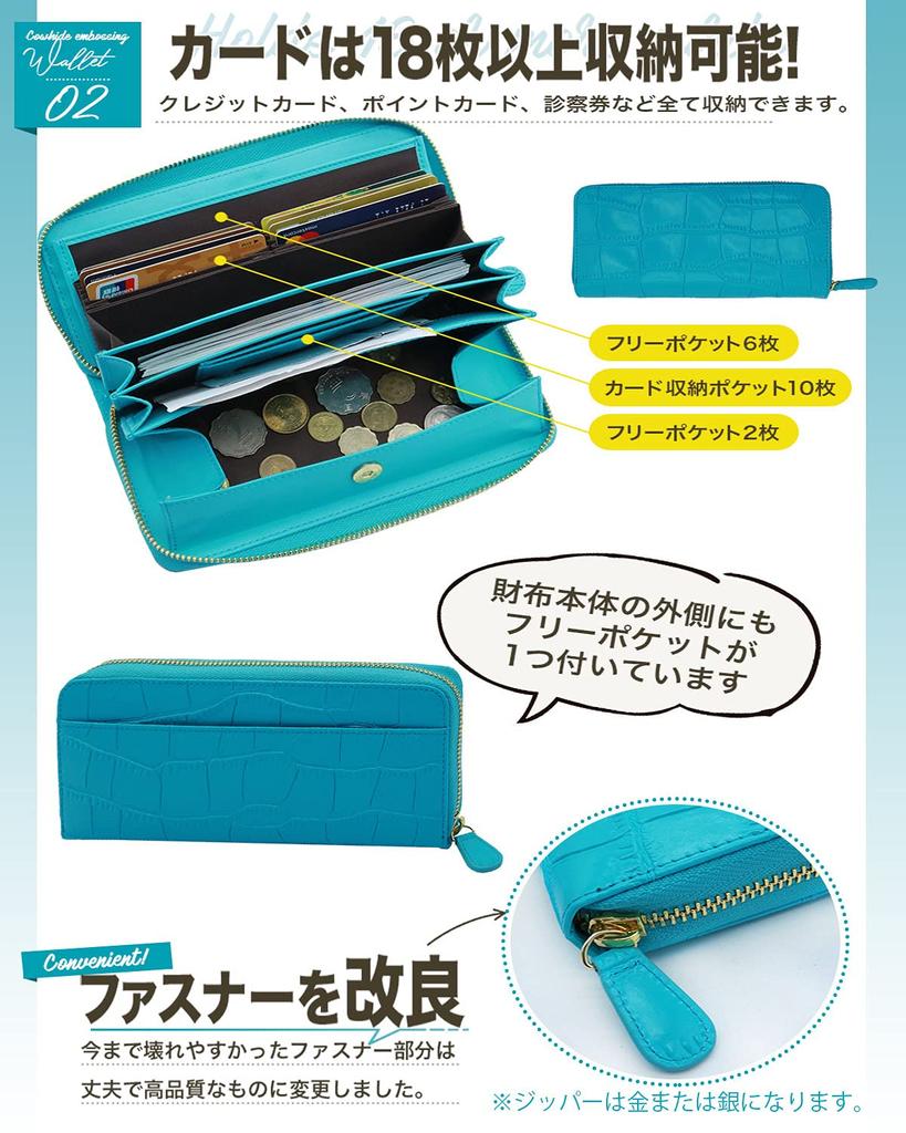 L'Dike Women's Long Wallet, Large Capacity, Popular, Genuine Leather, Coin Pass-Through, Round Zipper, Accordion-Style Purse (Yellow)