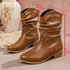 Fashion Aphixta Brown Modern Boots Pointed Toe 5cm Square Heel Woman Ankle Boots Slip On Western Boot Autumn Winter Ladies Shoes