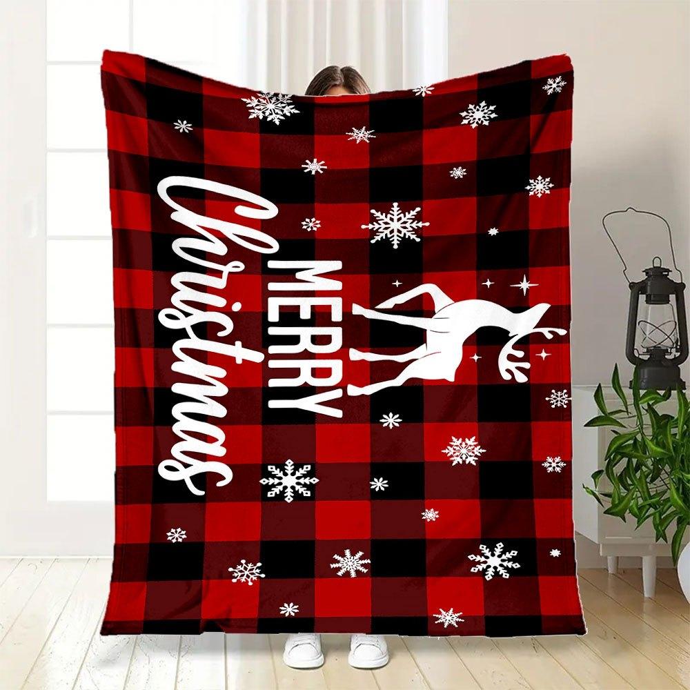 Christmas Reindeer Buffalo Plaid Poster PrintBlanket Flannel Throw Blanket for Sofa, Bed, Travel, Camping, Office, Couch, Chair, And Bed Gif