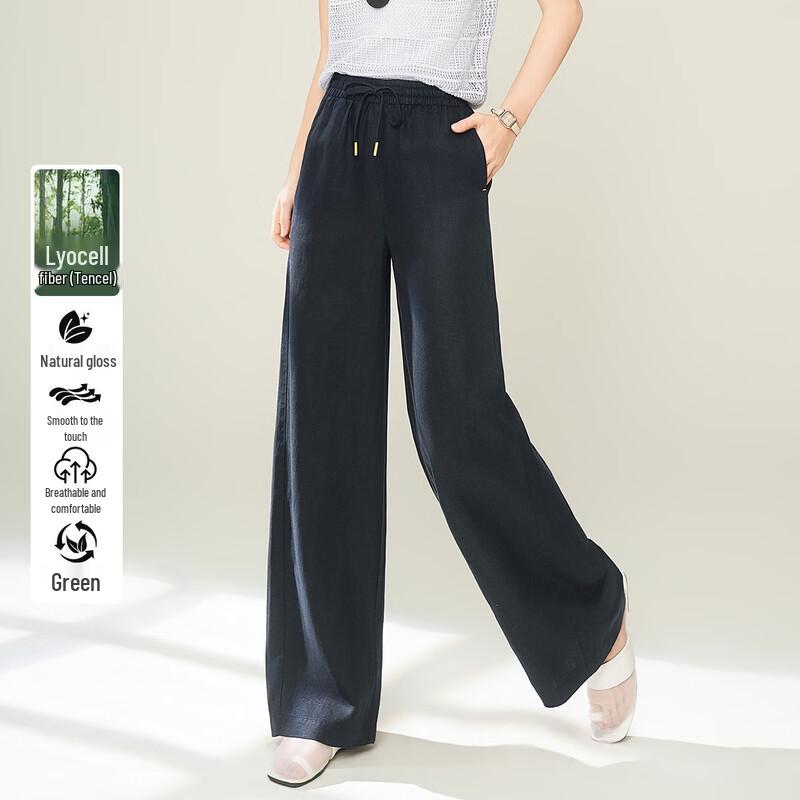 Women s Tencel Linen Straight Leg Drawstring Casual Pants XL